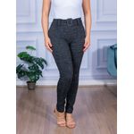 Calça Skinny Jacquard com Cinto Cinza Mescla