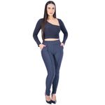 Calça Legging Xadrez Skinny Grossa Jacquard Chumbo