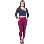 Calça Legging Xadrez Skinny Grossa Jacquard Vinho