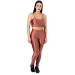 Conjunto de Academia Calça Legging 3D Cós Cruzado + Top Alça Bronze