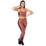 Conjunto de Academia Calça Legging 3D Cós Cruzado + Top Alça Bronze