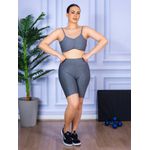 Conjunto Bermuda e Top Alça Costa Aberta Cinza Mescla