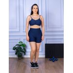Conjunto Shorts com Bolso e Top Alça Costa Aberta Suplex Azul Marinho