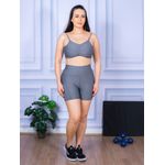 Conjunto Shorts com Bolso e Top Alça Costa Aberta Suplex Cinza Mescla