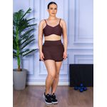 Conjunto Shorts Saia e Top Alça Costa Aberta Suplex Marrom