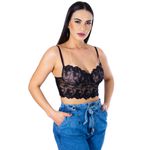 Top Cropped Rendinha Alcinha Preto