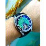 CARTIER AUTOMÁTICO LINHA PREMIUM FUNDO VERDE PULSEIRA COURO PRETA