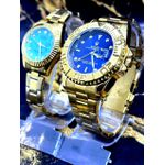 KIT CASAL RLX OYSTER DATE DOURADO FUNDO AZUL