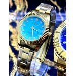 KIT CASAL RLX OYSTER DATE DOURADO FUNDO AZUL