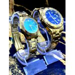 KIT CASAL RLX OYSTER DATE DOURADO FUNDO AZUL