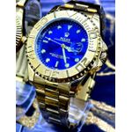 KIT CASAL RLX OYSTER DATE DOURADO FUNDO AZUL