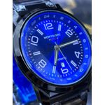 RELÓGIO MONT BLANC PRETO COM AZUL