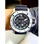 RELÓGIO PANE PRATA PULSEIRA PRETA CATRACA BRANCA