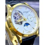 PTK PHILIPPE GENEVE CAIXARIA DOURADO FUNDO BRANCO PULSEIRA PRETA LINHA PREMIUM