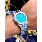PATEK PHILIPPE GENEVE PRATA FUNDO VERDE ÁGUA