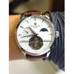 PTK PHILIPPE GENEVE TOURBILLON PERPETUEL LINHA PREMIUM AUTOMÁTICO FUNDO BRANCO PULSEIRA COURO MARROM