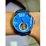 PTK PHILIPPE GENEVE LINHA PREMIUM AUTOMÁTICO PULSEIRA COURO AZUL FUNDO AZUL CLARO