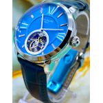 PTK PHILIPPE GENEVE LINHA PREMIUM AUTOMÁTICO PULSEIRA COURO AZUL FUNDO AZUL CLARO