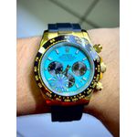 RLX DAYTONA PULSEIRA EMBORRACHADA PRETA COM FUNDO AZUL BEBÊ PREMIUM