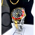 ROLEX PRATA FUNDO PRETO DETALHES VERMELHO BANHADO + 2 BRINDES