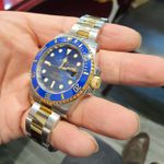 ROLEX AUTOMÁTICO PRATA FUNDO AZUL DETALHES DOURADO 