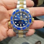 ROLEX AUTOMÁTICO PRATA FUNDO AZUL DETALHES DOURADO 