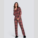 PIJAMA COM BOTÕES ESTAMPADO SUEDE FELPADO - ESTAMP. XADREZ