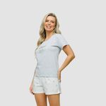 PIJAMA BLUSA COM SILK SHORT ESTAMPADO ALGODÃO - CINZA