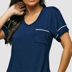 CAMISETÃO COM BOLSO E FILETES MALHA VISCOLYCRA - AZUL MARINHO