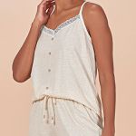 PIJAMA BLUSA C/ GUIOER E CAPRI ALGODÃO LINHO ECO OFF WHITE - OFF-WHITE