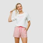 PIJAMA COM SILK E SHORT LISTRADO - OFF-WHITE