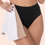 KIT CALCINHA MICROFIBRA CÓS DUPLO ALTO - COM 03 PEÇAS - PRETO/BRAN/CHOC