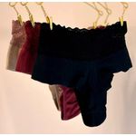 KIT CALCINHA ALGODÃO FIO DUPLO CÓS EM RENDA - COM 03 PEÇAS - PRETO/SENSUALE/CHOCOLATE