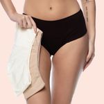 KIT DE CALCINHA HOT PANTS ALGODÃO - COM 03 PEÇAS - MARFIM/CHOCOLATE/PRETO