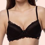 SUTIÃ MEIA TAÇA COM BOJO E ARO EM RENDA - PRETO