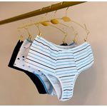 KIT DE CALCINHA HOT PANTS ALGODÃO - COM 03 PEÇAS - LISTRA/CORACOES/MARINHO