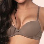 SUTIÃ MEIA TAÇA COM BOJO E ARO E COM BASE EMBUTIDA EM MICROFIBRA - CASTANHO