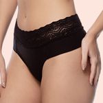 KIT CALCINHA ALGODÃO FIO DUPLO CÓS EM RENDA - COM 03 PEÇAS - MARFIM/CHOCOLATE/PRETO