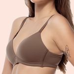 SUTIÃ SEM ARO COM BOJO MACIO TRIÂNGULO EM MICROFIBRA - CASTANHO