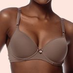 SUTIÃ MEIA TAÇA COM BOJO E ARO EM MICROFIBRA - CASTANHO