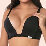 SUTIÃ DECOTE PROFUNDO COM BOJO SEM ARO EM MICROFIBRA - PRETO