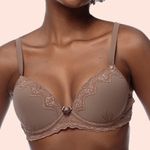 SUTIÃ MEIA TAÇA COM BOJO E ARO EM MICROFIBRA E RENDA - CASTANHO