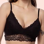 SUTIÃ SEM ARO COM BOJO REMOVÍVEL EM RENDA - PRETO