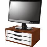 Gaveteiro de Mesa Suporte para Monitor 3 Gavetas Madeira MDF - Tabaco/Branco