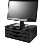 Gaveteiro de Mesa Suporte para Monitor 3 Gavetas Madeira MDF - Preto Black Piano