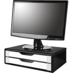 Suporte para Monitor Gaveteiro de Mesa 2 Gavetas Madeira - Preto Black Piano/Branco