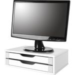Suporte para Monitor Gaveteiro de Mesa 2 Gavetas Madeira - Branco/Branco