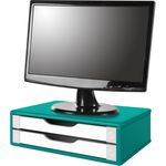 Suporte para Monitor Gaveteiro de Mesa 2 Gavetas Madeira - Azul/Branco