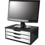 Gaveteiro de Mesa Suporte para Monitor 3 Gavetas Madeira MDF - Preto Black Piano/Branco