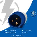 Plug 2P+T 16A 6H Azul OMG-3076